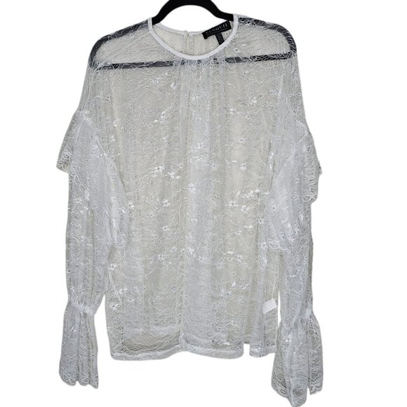 Eloquii 22 24 Sheer White Lace Balloon Sleeve Top Cottage Boho Feminine Romantic - Picture 1 of 7